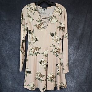 Xhilaration Beige Floral Long Sleeve Dress
